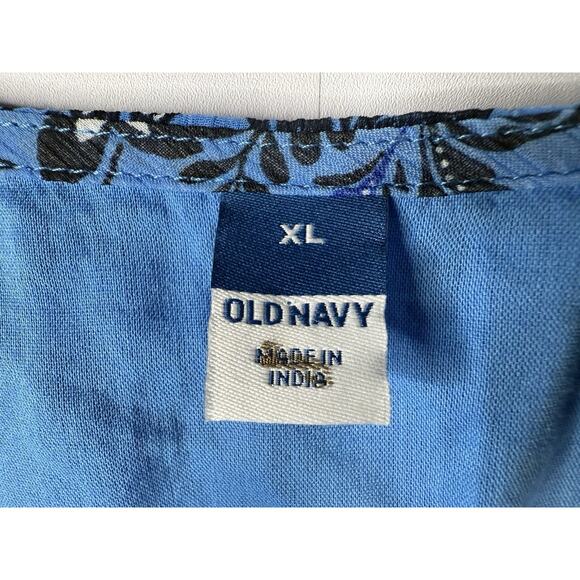 Old Navy Waist-Defined Printed Dolman Sleeve Top Blue Floral Blouse Size XL - Picture 4 of 11